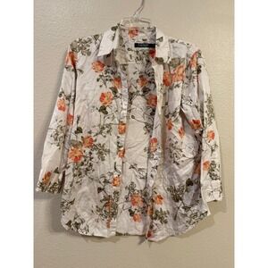 Lauren Ralph Lauren Floral Button Down Shirt Orange Green Botanical Print Mens M